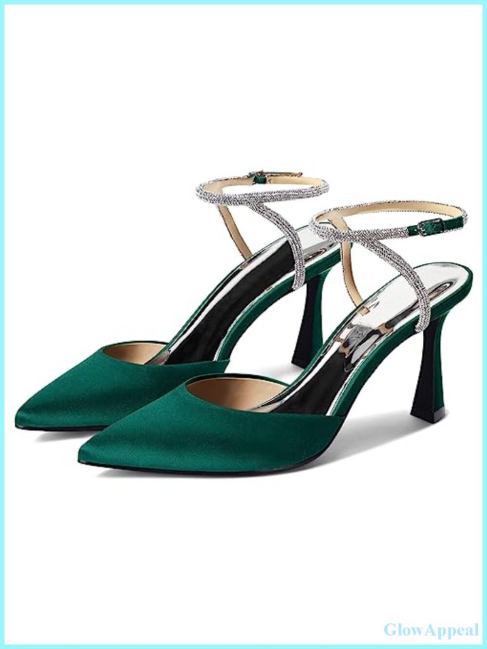 Women Rhinestone Kitten Heel Satin Pointed Toe Pumps